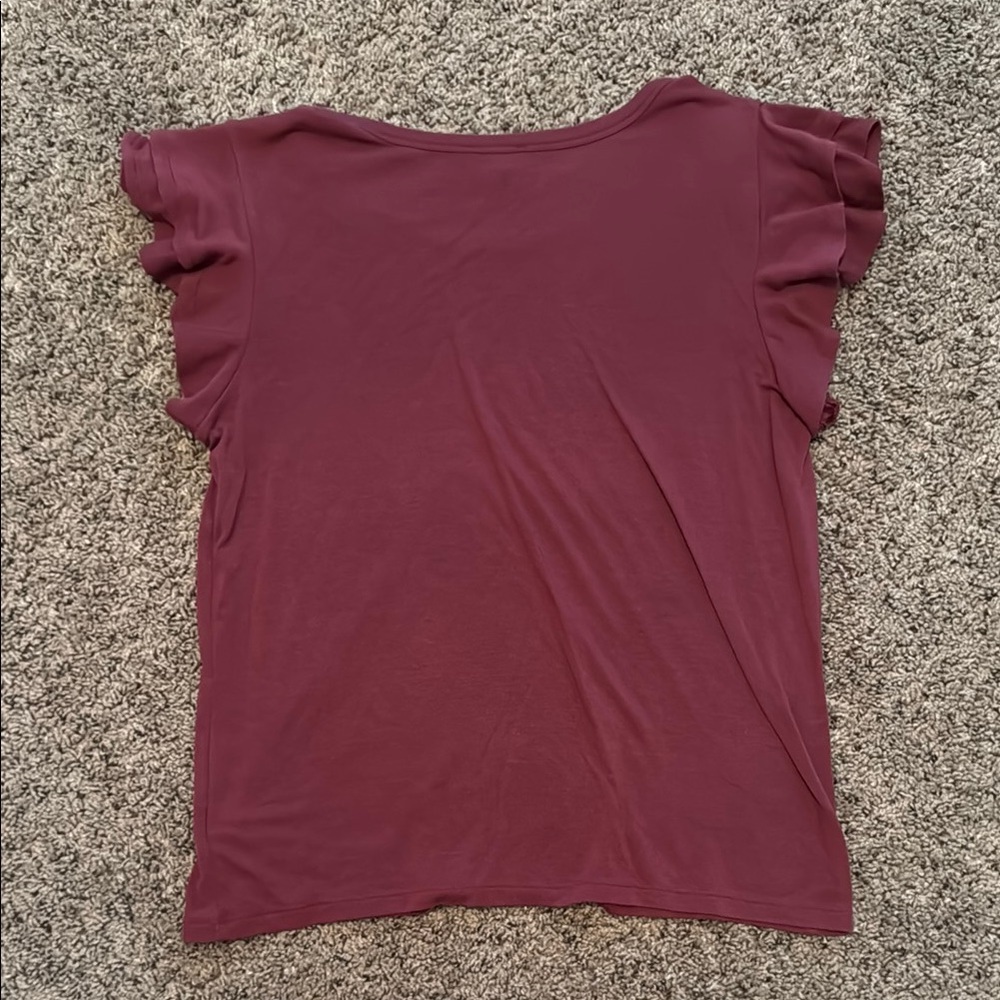 Express Rust Flutter Sleeve T-Shirt Ruffled Relaxed - Picture 2 of 2